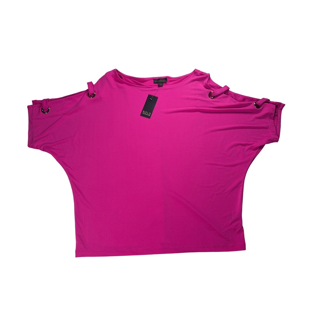 BOLD‎ elements Womens Top Large Hot Pink Cold Shoulder Tunic Blouse Casual New